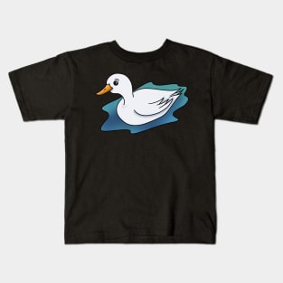 White Duck in Puddle of Water Kids T-Shirt